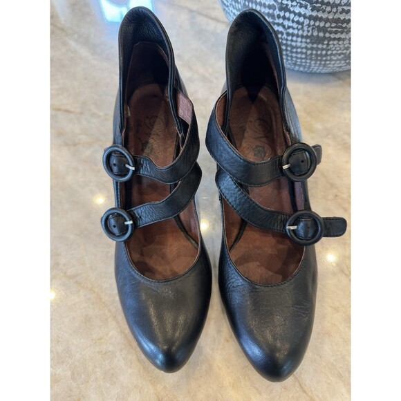Chocolate Negro Portugal Pumps Black Leather Vintage Strap Maryjane 5.5 Coquette - Picture 2 of 16